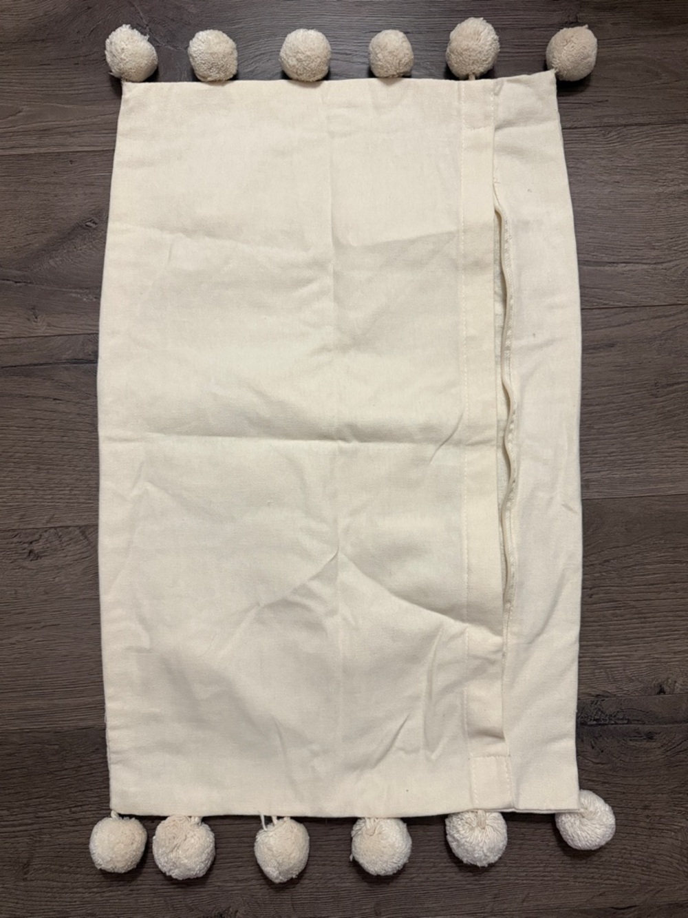 Lumbar Pom Pom Accent Pillow Cover - Cream & Light Blue Zip Closure Fits 24x16 - Picture 2 of 5